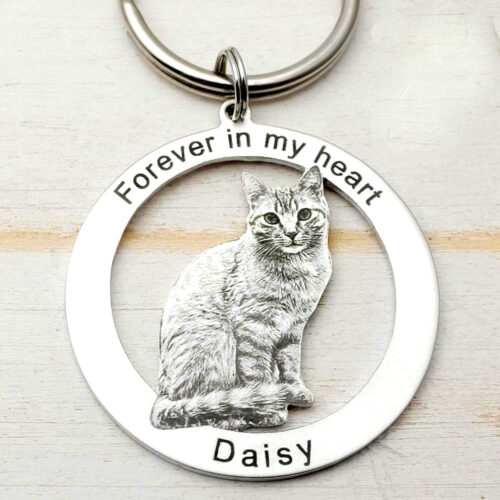 cat pet keychain (ring shape in sketch finish)