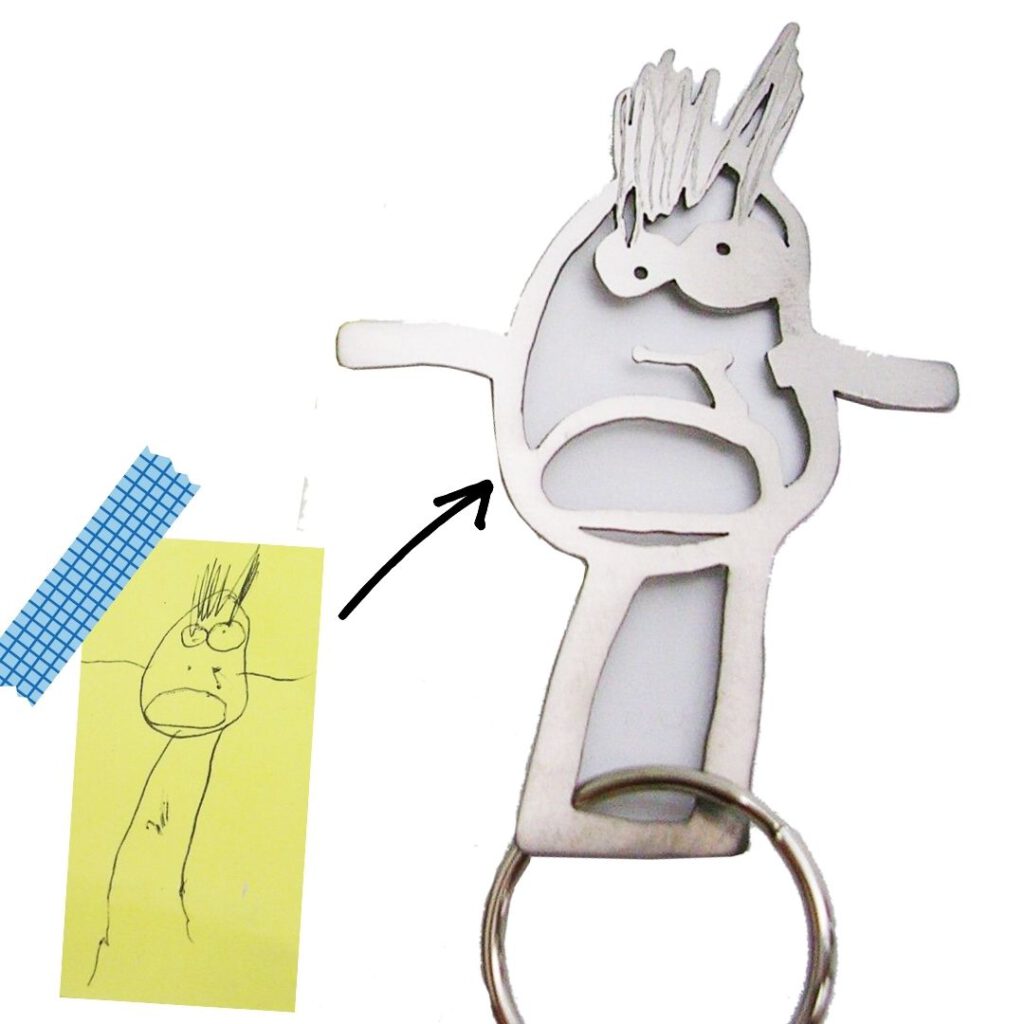 Turn child's artwork into a drawing keychain